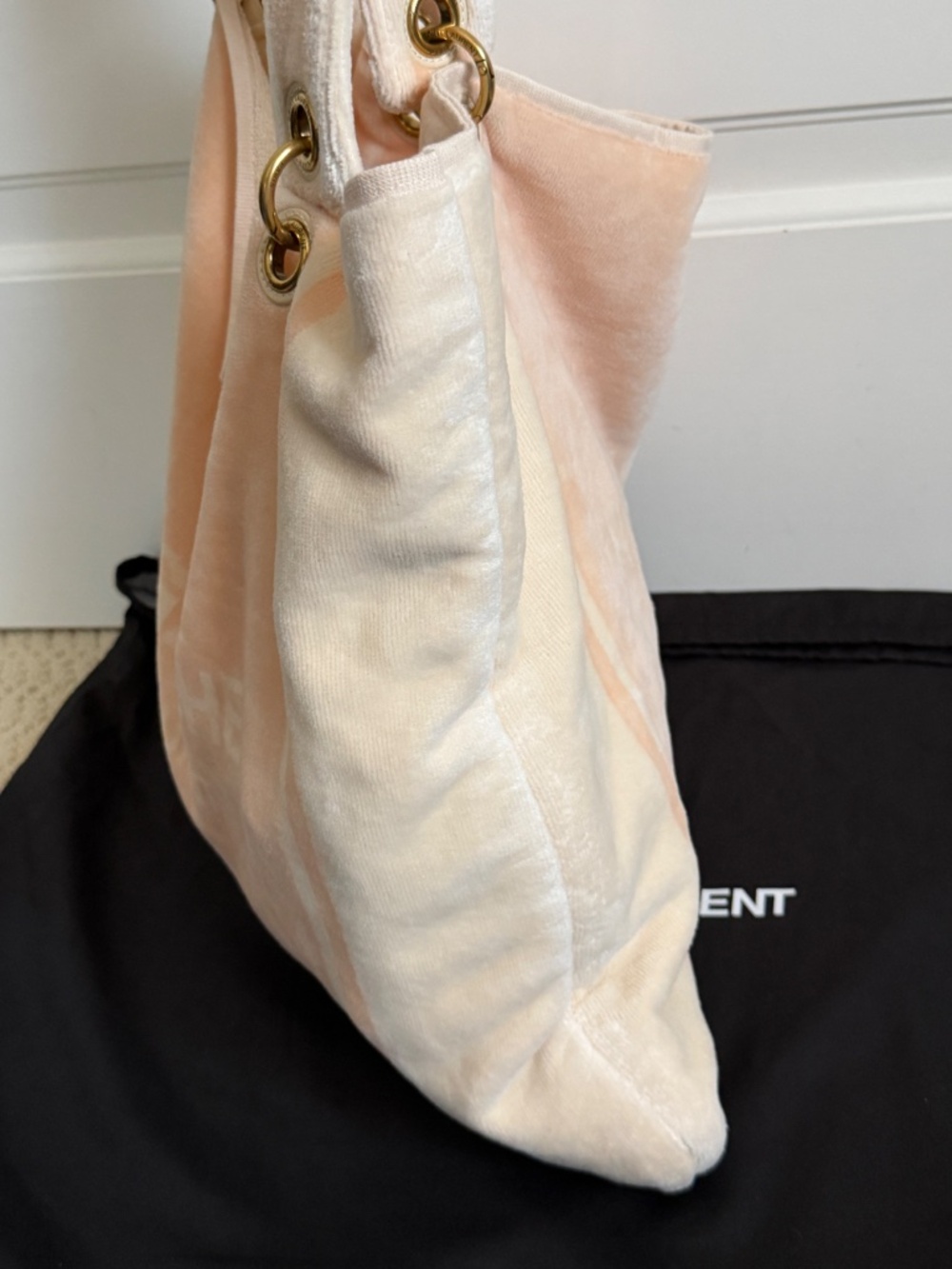 Saint Laurent YSL Rive Gauche Pink White Logo Convertible Towel Terry Tote Bag - Picture 11 of 16